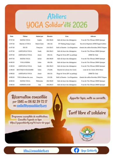 Ashtanga Yoga solidaire à Quimper du 12 juin au 31 août