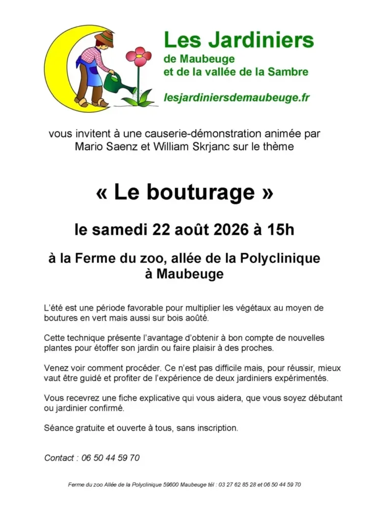 Le 22 août, Maubeuge: l’atelier « Le bouturage » à la Ferme du zoo