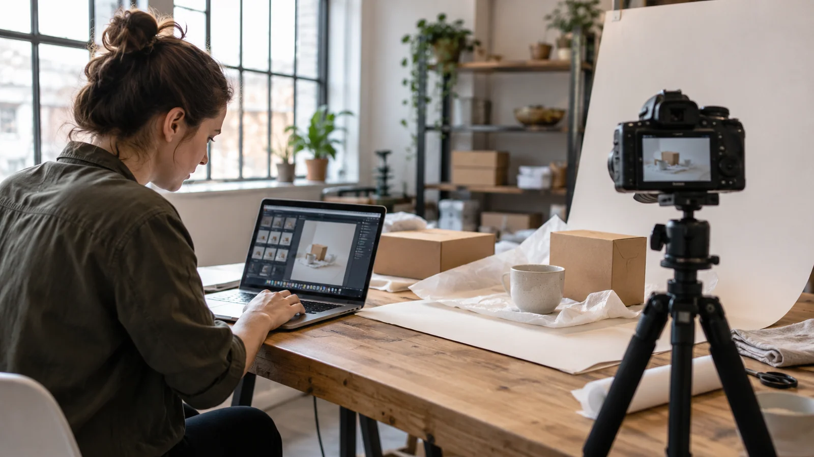 Illustration : un produit sans marque et un coffret cadeau sont préparés pour une photographie en studio.